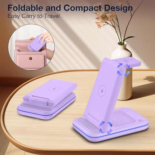 Image of Multi Charger for Samsung, Foldable Charger ONLY for Galaxy Watch Ultra /7 /6 /5 /4 /3 /Active 2, Travel 3 in 1 Fast Charging Station /Dock for Samsung S24 /S23 /S22 /S21 /S20 /Note 20, for Buds 3 /2 Pro(Violet)