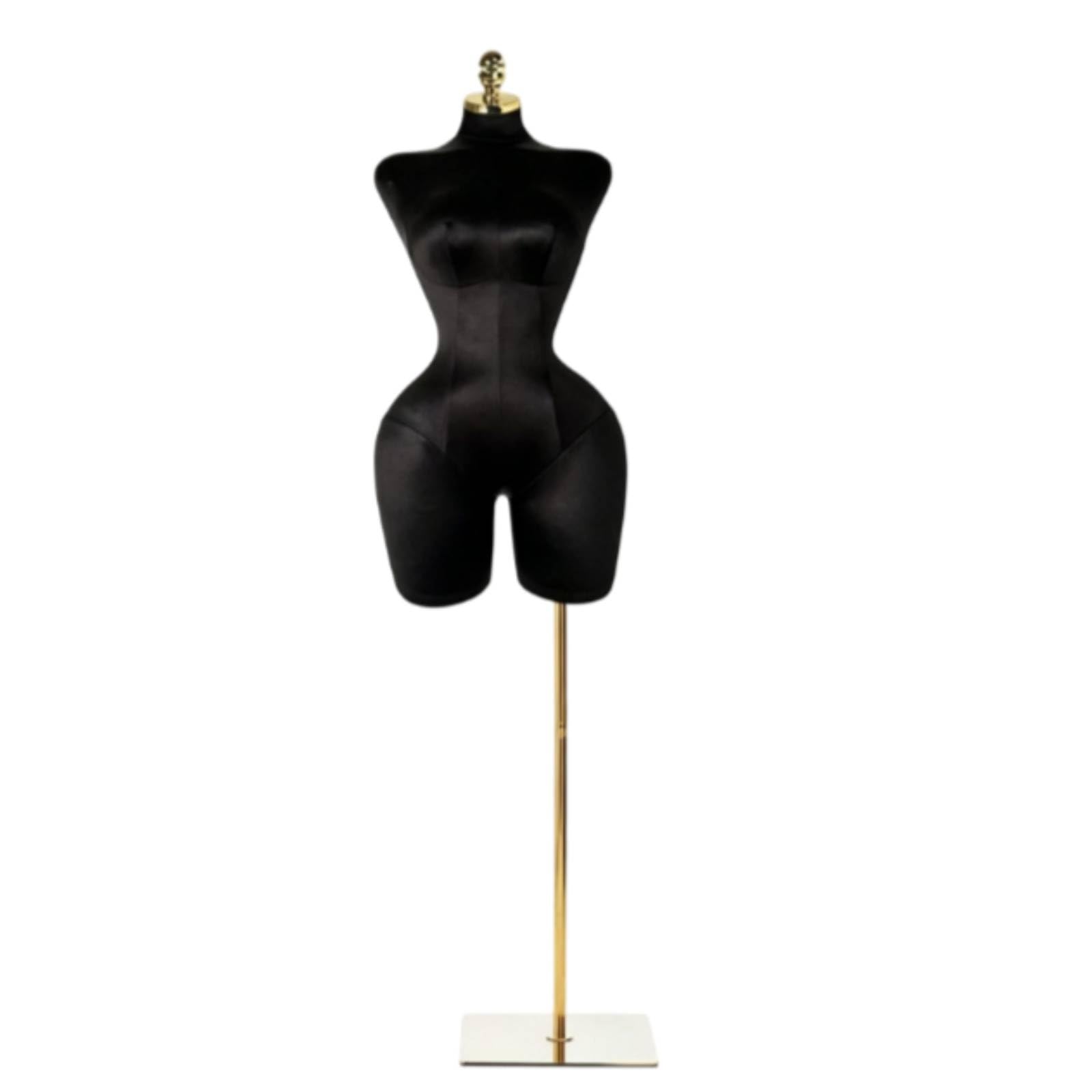 Schaufensterpuppe Damen Torso Schneiderbüste Schneiderpuppe Figurine Kleiderpuppe mit Standfuß aus Metall Und, Schwarz Ohne Hand, Goldgebürstete Quadratische Platte