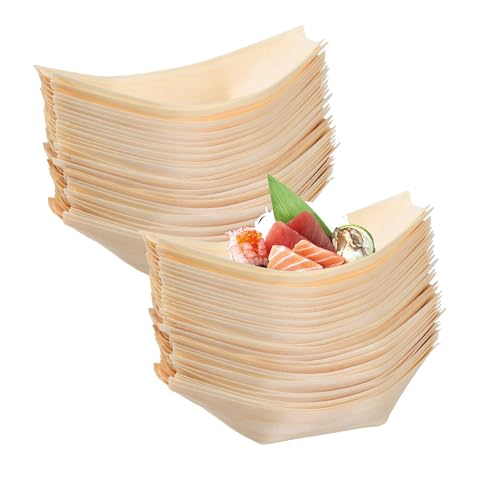 50 Piezas Platos de Bambú en Forma de Barco, Cuencos Hondo Madera de Pino, Platos de Madera de Pino Natural, Ideal para Barbacoa Camping Jardín y Fiestas Bocadillos Currywurst Papas Fritas Sushi