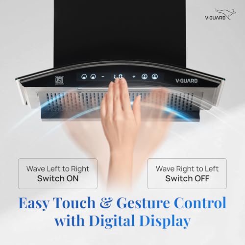Image of V-Guard BLDC Chimney for Kitchen 60 cm | 1500 m /h Suction | Low Noise Operation | Free Installation Kit | Heat Auto Clean | Gesture Control with Touch Panel | V-Guard BX 60