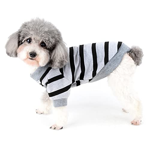 Zunea Hunde-Shirts für Kleine Hunde Sommer Basic T-Shirt Streifen Welpen Kleidung Pailletten Liebe Herz Sweatshirt Weiche Baumwolle Tee Shirt Haustier Kleidung Pullover Chihuahua Bekleidung Grau S