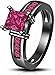 3-Piece Black Gold Plated 925 Silver Trio Wedding Ring Set for Couples - Princess Cut Pink Sapphire Engagement Ring & Matching Bands for Him and Her (7.5)