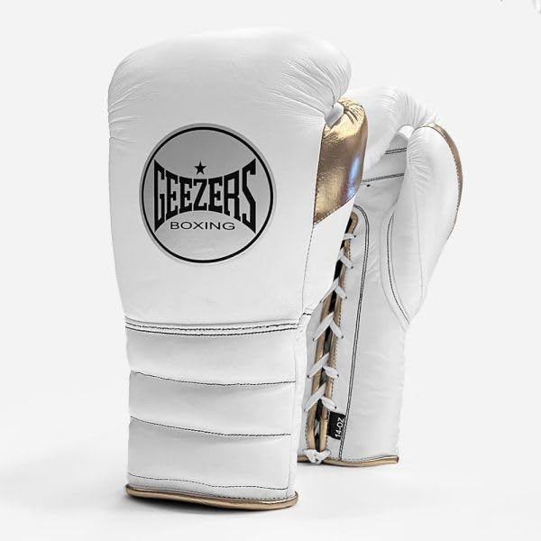 Geezers Halo Training/Sparring Boxing Gloves - Lace (WHITE/GOLD, 12OZ) — image 1