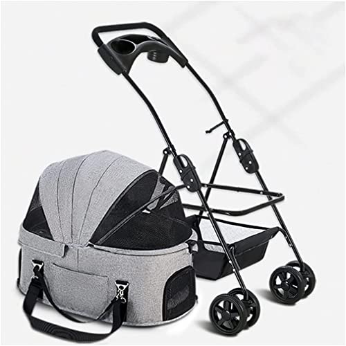 Hundebuggy für mittelgroße Hunde, Haustier-Kinderwagen für kleine mittelgroße Hunde/Katzen, Hunde-/Katzenbuggys, Premium-Haustier-Abnehmbarer Tragewagen mit Getränkehalter (Grau A) (Grau A)