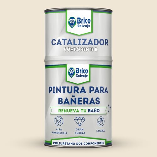 BRICOSALVAJE Pintura para Bañeras Acabado SATINADO Dos Componentes 600+150 ML | Fácil Aplicación | Acabado Cerámico | Impermeable (Scarlett beige claro)