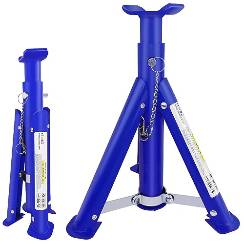 Image of 4 Stage Height Adjustment Folding Axle Stands, 3 Tonne Heavy Duty Steel Foldable Car Jack Repairing Tool Garage Workshop Lifting Tool Emergency, Pair of 2