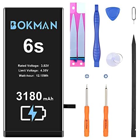 bokman for iPhone 6s Battery Replacement, High Capacity Li-ion Polymer Battery 3180mAh with All Tool Kits and Adhesive Strips Cover