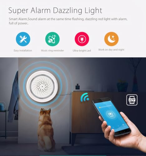 Mengshen Alarma WiFi Inteligente Sirena de Alerta Fuerte de 100 dB con luz estroboscópica para Seguridad en el hogar y Control Remoto de la aplicación Funciona con Tuya/Smart Life/Alexa/Google Home - imagen 3