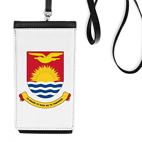 Pochette téléphone Kiribati en cuir noir avec cordon et porte-monnaie intégré