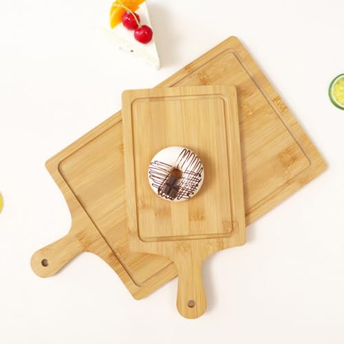 Tabla de cortar de bambú rectangular con mango 34.54x17.53 cm pequeña para cocina, bandeja para servir queso, pan y pizza miniatura 6