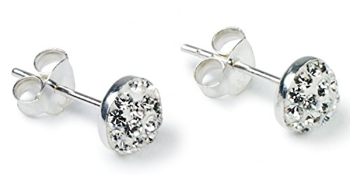 Shamballa blanca con estilo 5 mm del perno prisionero de Media bola de discoteca Pendientes - plata de ley pendiente de cristal austriaco sementales - estilo de Swarovski