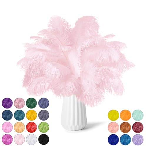 NEWONG 30pcs Light Pink Ostrich Feathers Natural Bulk 11-14inch(28-35cm) Vase Craft Wedding Home Party Centerpieces Christmas Day Decoration