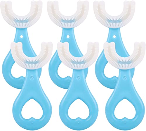 U字型歯ブラシ、オールラウンドの子供用U字型、ポータブルベビーシリコン、360°楕円形クリーニング歯ブラシ、赤ちゃんの経口シリコンクリーニングツール、赤ちゃん、子供に適しています (小,6青)