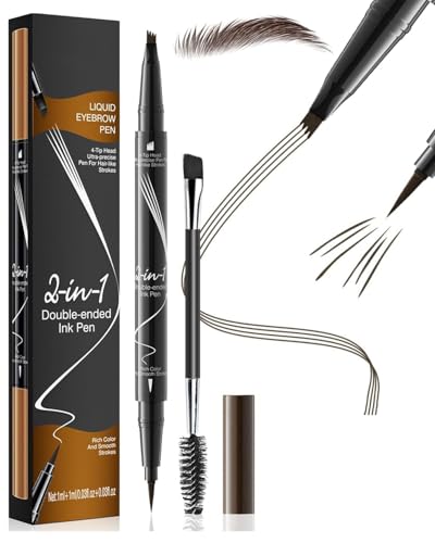 GRETY Lápiz de Cejas, Magic 2 en 1, Lápiz de Cejas Resistente al Agua con 4 Puntas, Color de Cejas Vibrante para Microblading para Mujeres (Negro Marrón)