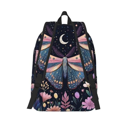 School Backpack Witch Butterfly Moth Pattern Flower Laptop Rucksack Work Bookbag Casual Daypack for Women Men Boy Girl Student Travel Hiking 18 Inch3