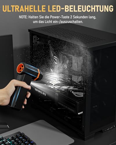 Elektrischer Staubgebläse, GLAM Air Duster Gebläse Akku, 4-stufige 150000RPM Akku Druckluftspray für die Reinigung von Elektronik, Tastatur, Computer Auto und Sofa