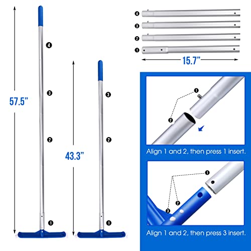 Lesnox Swimming Pool Brush, Skimmer Leaf Net With 4-Section Aluminum Pole, 4.75 Ft Long, For Cleaning Hot Tub, Pool And Pond, With Floating Swimming Pool Thermometer #TOP1