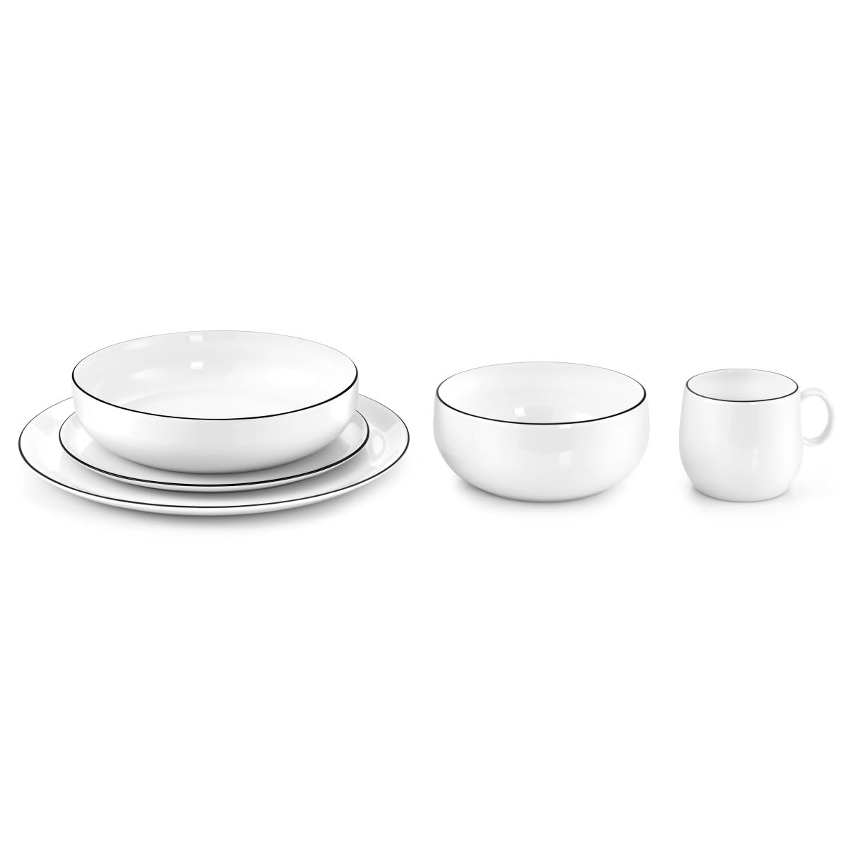 Médard de Noblat - Assiette salade et pâtes - D20 cm - Yaka - Porcelaine - Lot de 6 - Blanc et Noir