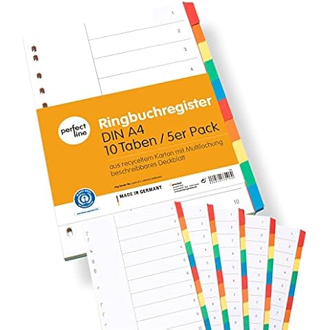 perfect line • Ordner-Register DIN-A4, 10-teilig, 5er Set, Karton, MADE IN GERMANY Cover