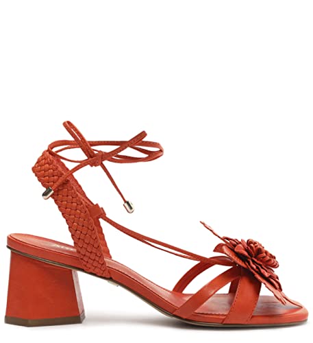 Arezzo Women's Frida Braided Mid Block Heeled Sandal, Orange, Size 6.5 #TOP3