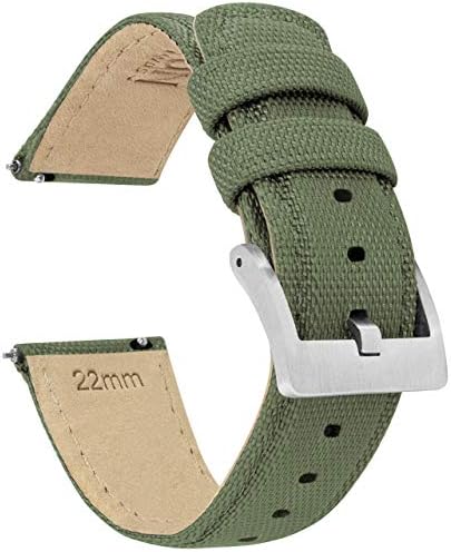BARTON WATCH BANDS 22mm Army Green Sailcloth Quick Release Premium Nylon Weave