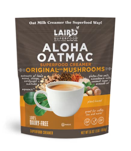 Image of Laird Superfood Aloha OatMac Coffee Creamer with Functional Mushrooms Chaga, Cordyceps, Lion's Mane and Maitake, Gluten Free, Non-GMO, Vegan, 16 oz. Bag, Pack of 1