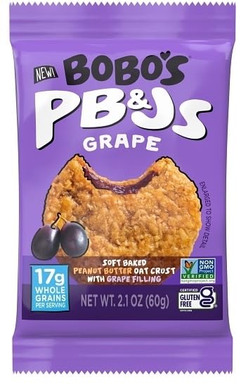 Miniatura 3 de Bobo's PB&Js - Corteza de avena suave horneada con mantequilla de maní sin gluten con relleno de gelatina, uva y fresa, 2.1 onzas (paquete de 24) -