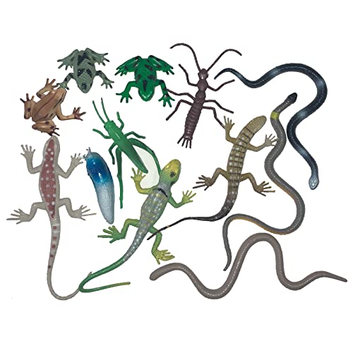 Yitaocity Lot de 12 figurines amusantes en forme de grenouille, insecte, serpent, lézard, fourmis, les fêtes sur le thème des insectes, Halloween et cadeaux d'anniversaire (lézards + grenouilles) Cover