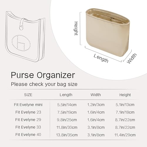 Image of Fits for Evelyne Bag Insert Organizer For Hermes(23,Champagne) | Premium Silk Material,Smooth Touch,Lightweight,zipper,protect from scratches & stains,multiple pockets,keychain,waterproof