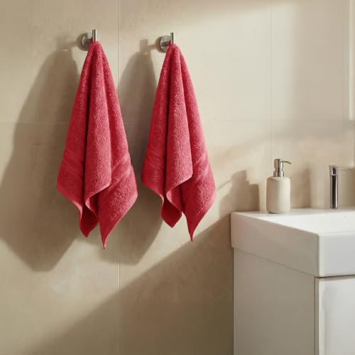 Image of MYTRIDENT 100% Cotton Hand Towel Set, Highly Absorbent, Super Soft, 2 Piece, 400 GSM, Gym & Spa Towels - Tango Tomato