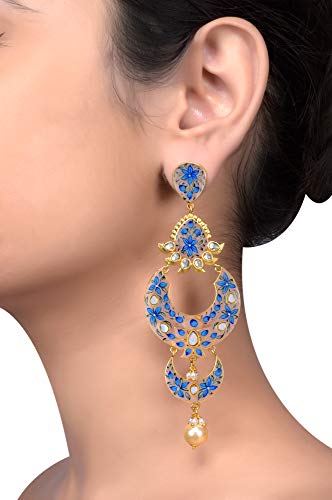 Tribe Amrapali Gold Plated Peach Flower Enamel Glass Moon Earrings (BM(EER)17-74) - Image 2