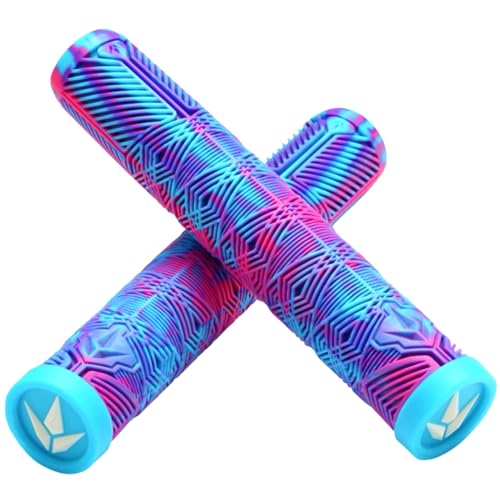 F26 Blunt Stunt-Scooter BMX Dirt Trick Tret Freestyle Roller V3 Hand Griffe Soft lang 160mm mit 2x2 Barends Lenkerstopfen (Lila/Türkis/Pink)