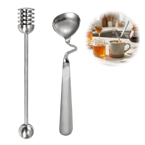Yohtlfp Lot de 2 Cuillère à Miel en Acier Inoxydable pour Miel, Agitateur en Acier Inoxydable, Sirop Dipper Bâton Agitateur, pour Miel, Yaourt, Sirop,...