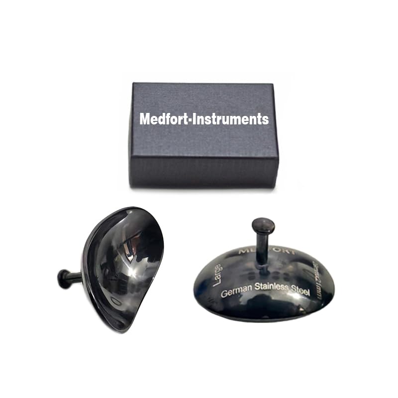 Corneal Eye Shield Protector, Stainless Steel, 29mm x 21mm Large, Black, 2-Piece Set