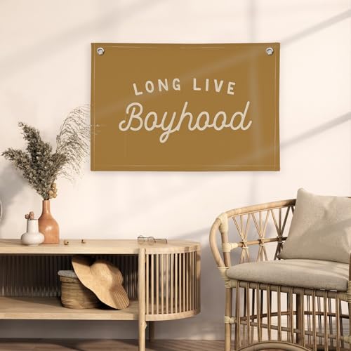 Image of Long Live Boyhood Orange Fall Banner Boy Room Decor,Banner Flag Nursery Playroom Wall Decor for Boys Bedroom Living Room Dorm Toddler Decorations for Kid Banner Wall Hanging Flag Linen Banner 30x20