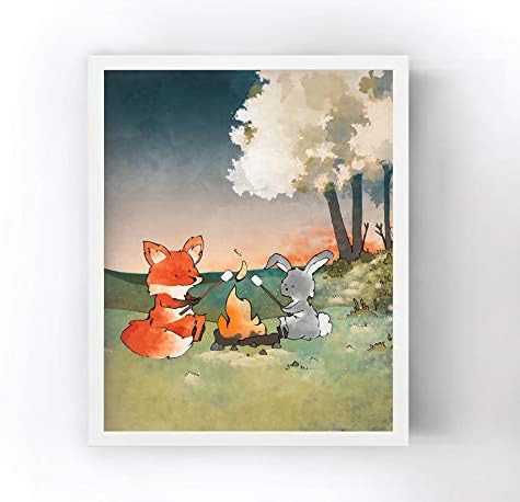 Fox and Rabbit Illustration - Roasting Marshmallows and Camping