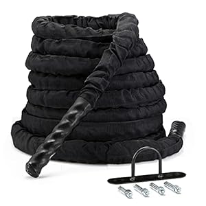 Doufit Battle Rope 1.5 Inch Heavy Battle Exercise Training Rope 30ft Length 100% Dacron Fitness Rope Workout Ropes for…