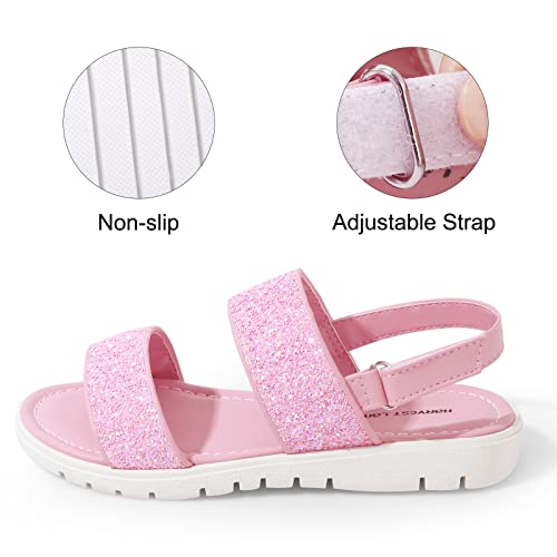 Harvest Land Girls Glitter Sandals Two Strap Open Toe Hook And Loop Summer Flats Shoes With Slingback Nude Pink Size 2.5 Little Kid #TOP2
