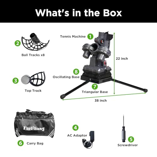 image for Furlihong 3807BH Tennis Ball Machine with Triangular Base, Adjustable 