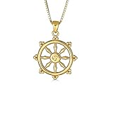  Kleine Schätze Sterling Silber Gelbes Gold überzogen Buddhismus DHARMACHAKRA Dharma Rad Anhänger Halskette (Verfügbare Kettenlänge 40cm - 45cm - 50cm - 55cm)