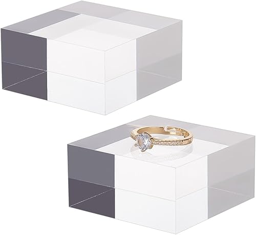 OLYCRAFT 2 cubos de acrílico transparente de 2 x 2 x 0.9 pulgadas, bloque de exhibición cuadrado de acrílico rectangular transparente pulido, bloque