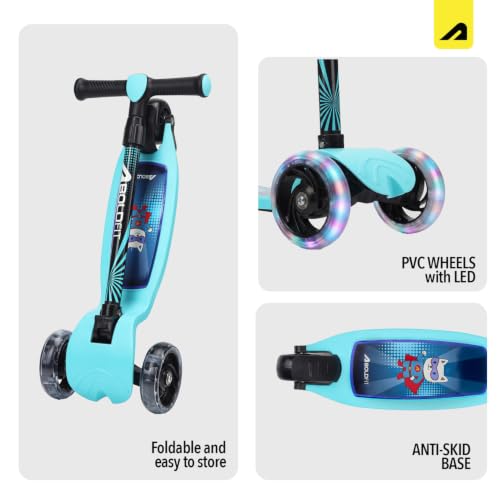 Image of Boldfit Kids Scooter 3 Wheel Kick Scooty for Kids (Above 5 Years) Foldable 4 Adjustable Height Toys for Boys & Girls, Safe Skate Scooter with LED Wheels & Birthday Gift Max Weight 50 Kg, ZigFold-Blue