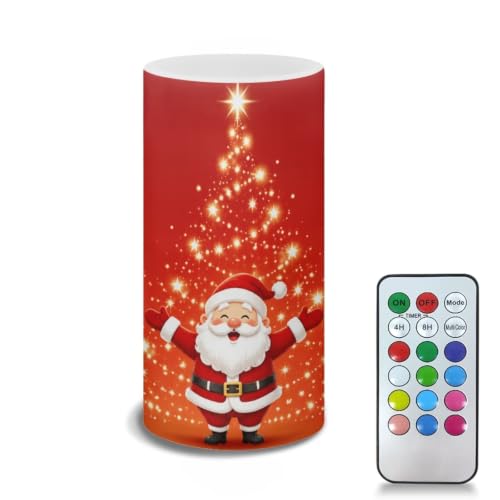 Image of Poceacles Christmas LED Flameless Candles Battery Operated Candles Flickering Wick Pillar Tealight for Home Outdoor Winter Holiday Decor, Santa Claus Christmas Tree Red