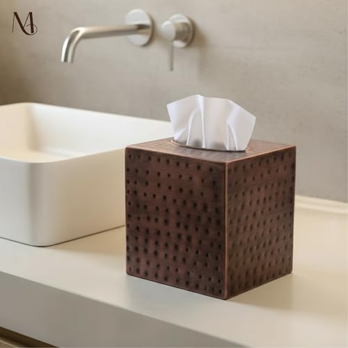 Monarch Abode Tissue Box Cover Square – Hand Hammered Antique Copper Metal Tissue Holder Box for Bathroom Accessory, Aesthetic Decorative Facial Napkin Cube for Modern Home Decor - Image 3