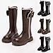 Riding Boots for Big Kid/Little, Kid Knee High Fashion Back Zipper Chunky Tall Moto Boots,Fashion Riding Fall Winter Dress Shoes for Princess,Round Toe Outdoor Booties Brown