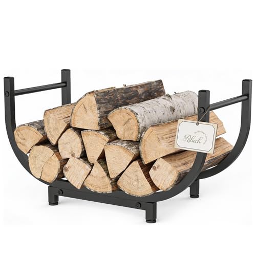 Ribech Estantería para Leña de Metal | Almacenamiento de Leña para Interior y Exterior | Soporte para Chimenea, Jardín, Camping y Autocaravana | Fácil Montaje, Negro