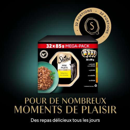 SHEBA Mini Filets en Sauce Sélection à la Volaille barquettes pour Chat Adulte 4 variétés Mega Pack 32x85g – vue 6