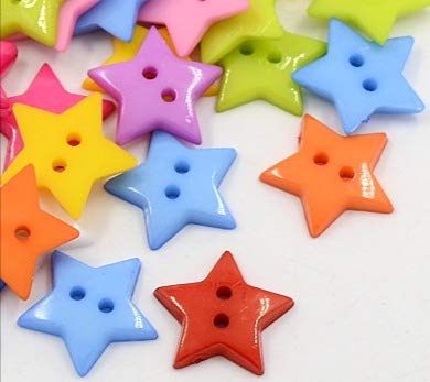 Lot de 100 boutons colorés de 17 mm en plastique - Mélange de couleurs - Bricolage - Motif étoile Cover