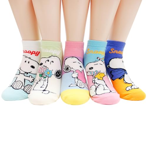 socksense The Peanuts Snoopy Socken für Damen und Teenager-Mädchen Cartoon-Charakter-Serie lizenziert Happy 5 Paar Einheitsgröße