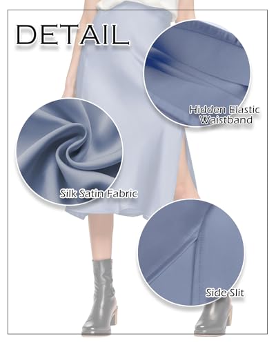 Image of Amy Babe Womens Satin Silk High Waist Slit Midi Skirt Long Skirts for Women | Elastic Waistband, Side Split, Midi Length, Below the Knee, Silky Fabric, Elegant, Fall Winter Outfits
